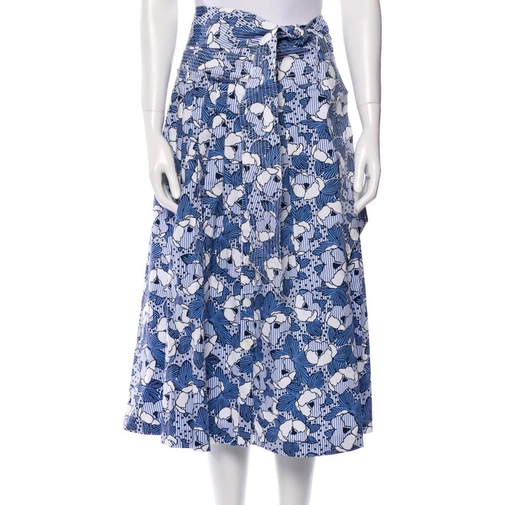 NWT Veronica Beard Caralina Cotton Skirt Blue Floral Stripe Size 0
